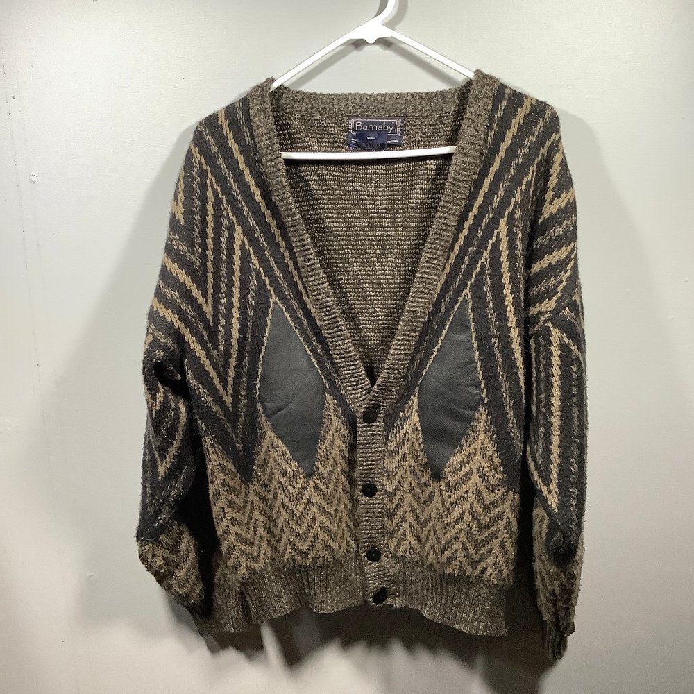 Barnaby Acrylic Leather Cardigan Sweater XL